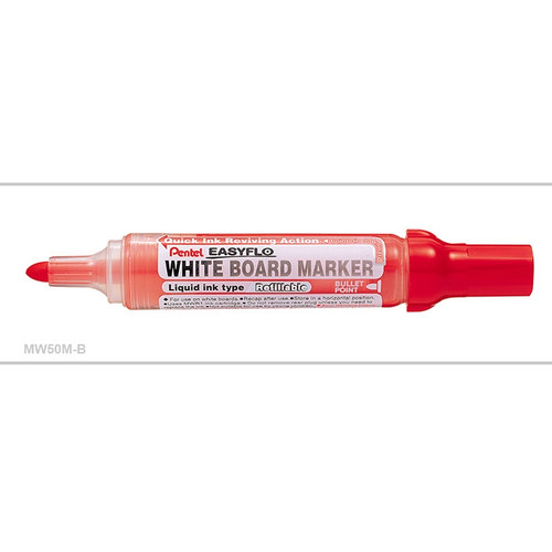 Pentel MW50M Easyflo Refillable Whiteboard Marker Bullet Point Red, Box of 12 (Refill MWR1)