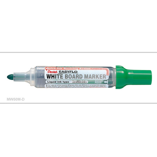 Pentel MW50M Easyflo Refillable Whiteboard Marker Bullet Point Green, Box of 12 (Refill MWR1)