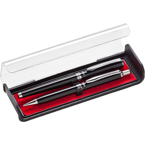 Pentel Sterling Ballpoint Pen 0.8mm Medium Nib Steel Barrel Black Ink & Sterling Mechanical Pencil 0.5mm Lead Steel Barrel In a Premium Case (Gift Set)