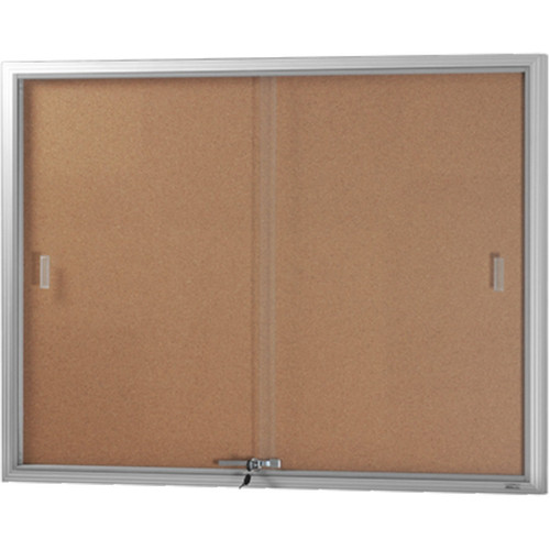 Be Noticed - Hinged Door Notice Case Lockable Slide 2 Door 1200 x 915mm Silver Frame and Cork Board, Each