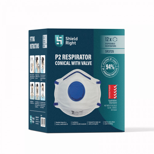 Shield Right P2 Conical Disposable Respirator, with Valve Pack of 12