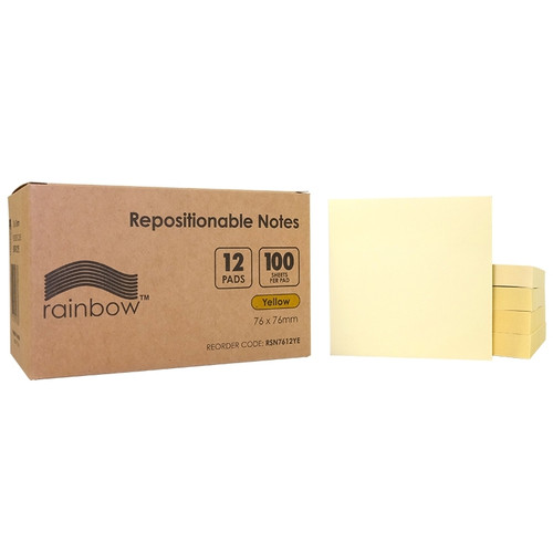 Rainbow FSC Mix Credit Repositional Yellow Notes 76 x 76mm 100 Sheets Pad Pack of 12
