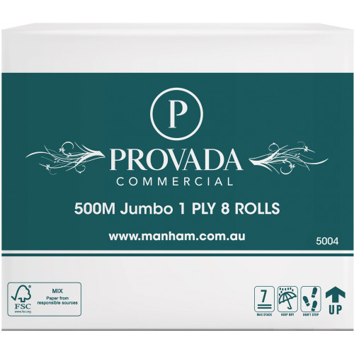 Commercial 500M Jumbo Roll 1ply 8 rolls Polly Bag