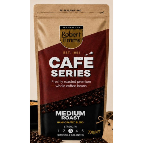 Robert Timms Café Series Coffee Beans – 700g Medium Roast, Each