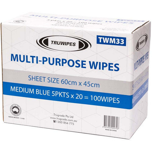 Truwipes Anti Bacterial Blue Wipes 60cm x 45cm Carton of 100