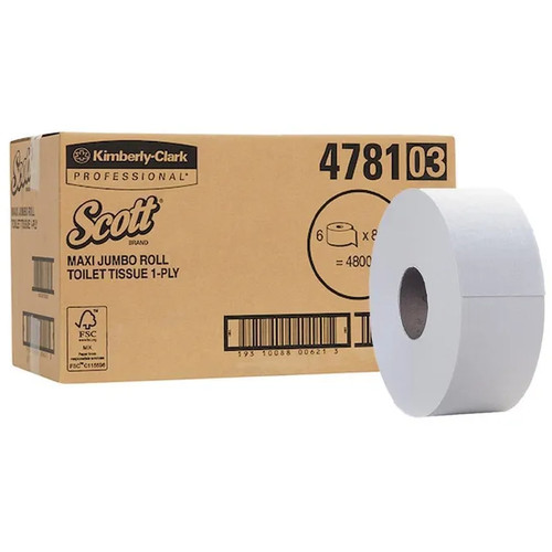 SCOTT 4781 JUMBO TOILET ROLL 1 PLY CARTON OF 6 800M ROLLS