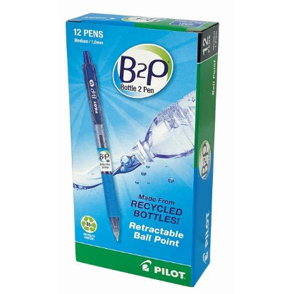 Pilot Begreen B2P Grip Retractable Ballpoint Pen Medium (1.0mm) Blue, Box of 12