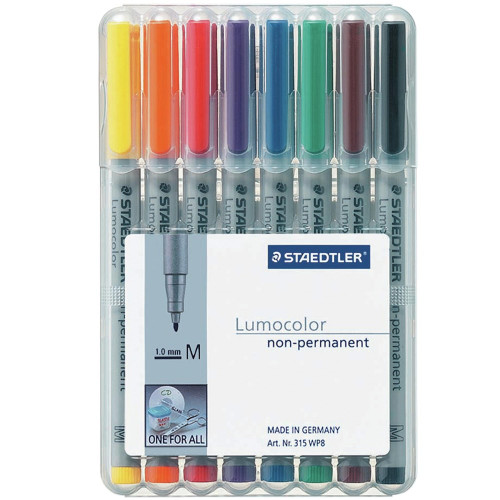 STAEDTLER 315 LUMOCOLOR PENS WATER SOLUBLE MEDIUM 1.0mm 8 Assorted (Wallet of 8)