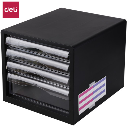Deli FILING DRAWERS 4 Clear Drawers Black Shell