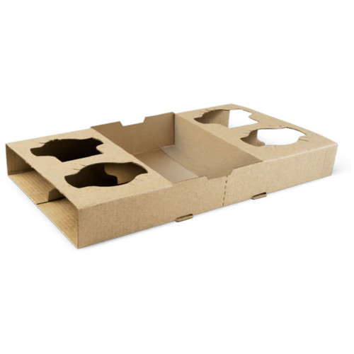 4 Cup Drink Tray Perforated - Brown 290 x 174 x 37mm, Pack of 50