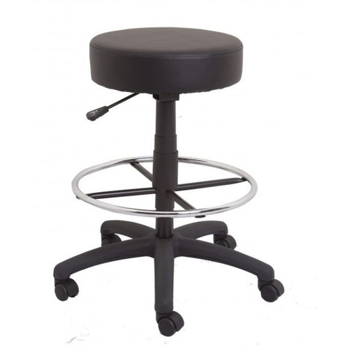 DS COUNTER STOOL WITH DRAFTING RING BLACKPU LEATHER -Height range 650 – 870mm, with a 400mm round seat. 120KG Weight Rating