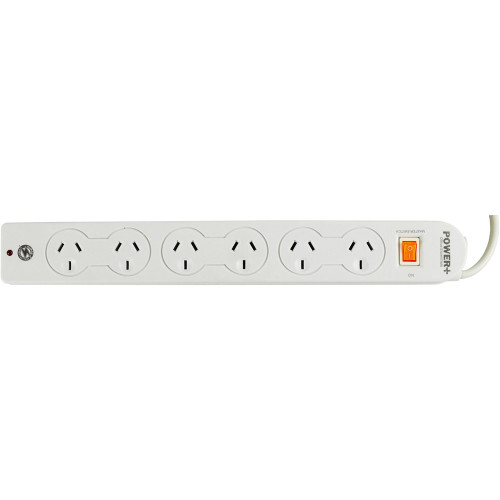 ITALPLAST 6 Outlet Powerboard with Master Switch, Surge & Overload Protection - White