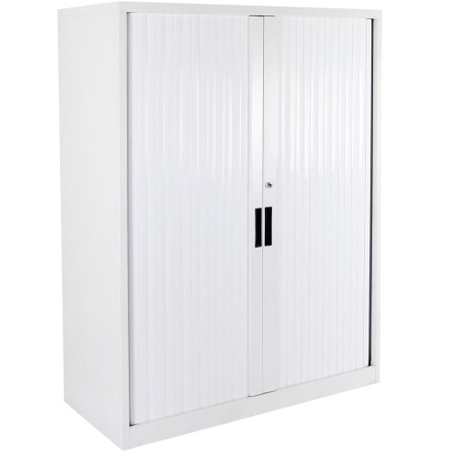 STEELCO TAMBOUR DOOR CUPBOARD 2 Shelf White Satin H1015xW900xD463mm