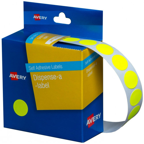 AVERY DISPENSER LABELS Circles DMC14FY 14mm Fluoro Yellow, Pk700