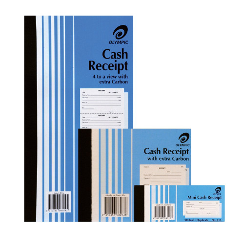 OLYMPIC CARBON CASH RECEIPT BOOKS 616 Dup 250x135mm 4/View