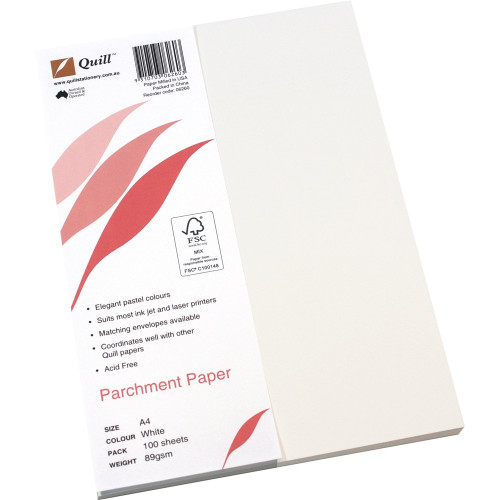 QUILL A4 PARCHMENT PAPER 89gsm White, Pk100