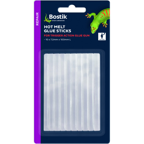 BOSTIK GLUE GUN REFILL STICKS Clear 7.2mm x 100mm Suits Mini Hot Melt Gun (MGH), Pk10