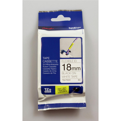 BROTHER TZE-FX241 PTOUCH TAPE 18mm x 8mtr Black On White Flexible