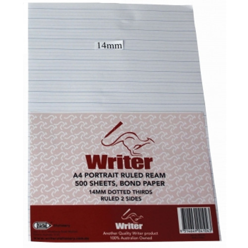 WRITER A4 EXAM PAPER 14mm Dotted Thirds, Ruled 2 Sides, Portrait, Rm500