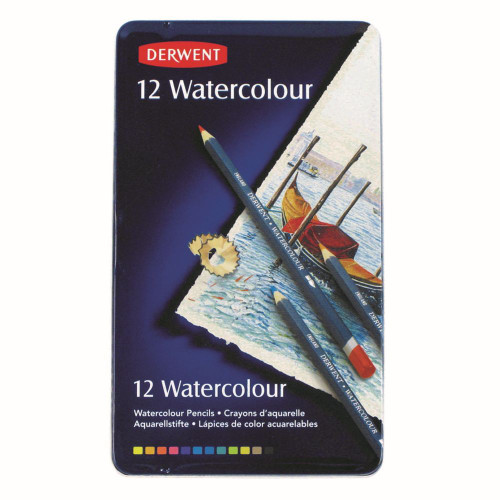 DERWENT WATERCOLOUR PENCILS Tin 12 Assorted