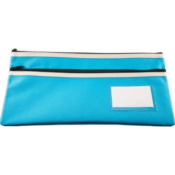 PENCIL CASE POLYESTER 2 ZIP WITH NAME CARD - 35 X 18CM - LIGHT BLUE ...