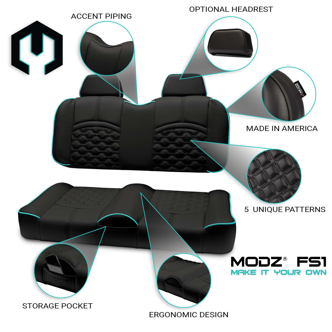 MODZ® FS1 Custom Front Seat - Black Base - Choose Pattern and