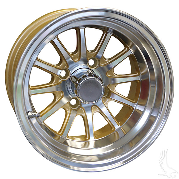 12" RHOX PHOENIX, MACHINED/Gold Golf Cart Wheel