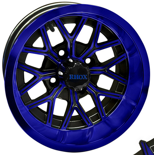 12"x6" RHOX RX284  Gloss Black/Blue ET-10 Golf Cart Wheel