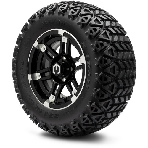 12" MODZ® Aftershock Machined and Black Golf Cart Wheels, All Terrain Tires and a "6 Lift Kit Combo