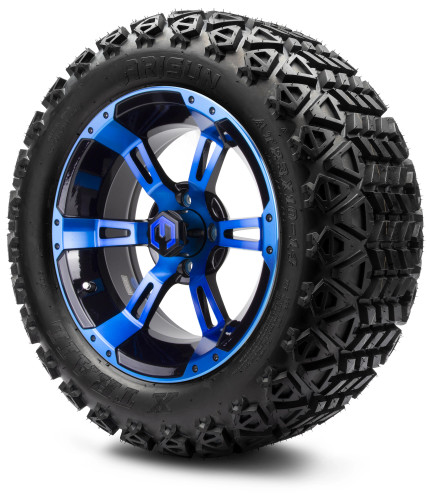 14" MODZ® Ambush Blue and Black Golf Cart Wheels, All Terrain Tires and a "6 Lift Kit Combo