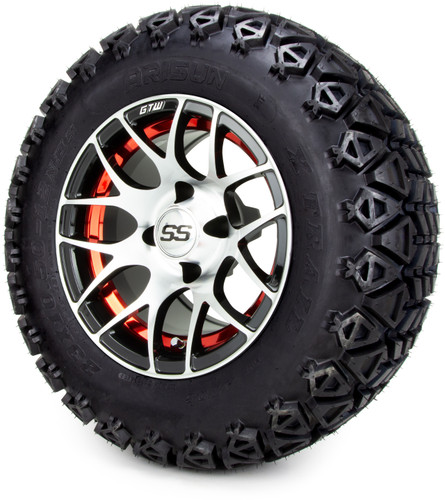 12" GTW Pursuit Machined Black and Red 12x7 - Lifted Tires and Wheels Combo