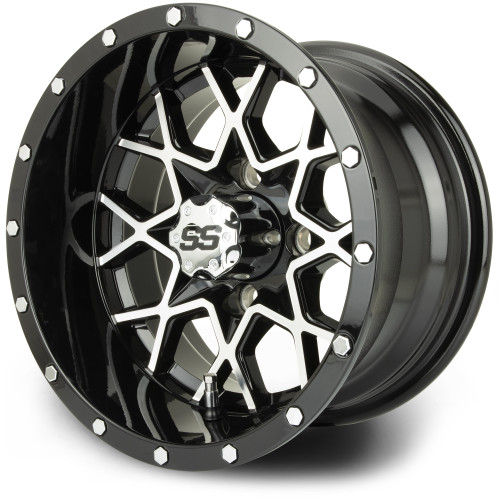 Madjax VORTEX 12x7 Machined/Black Wheel | Golf Cart King