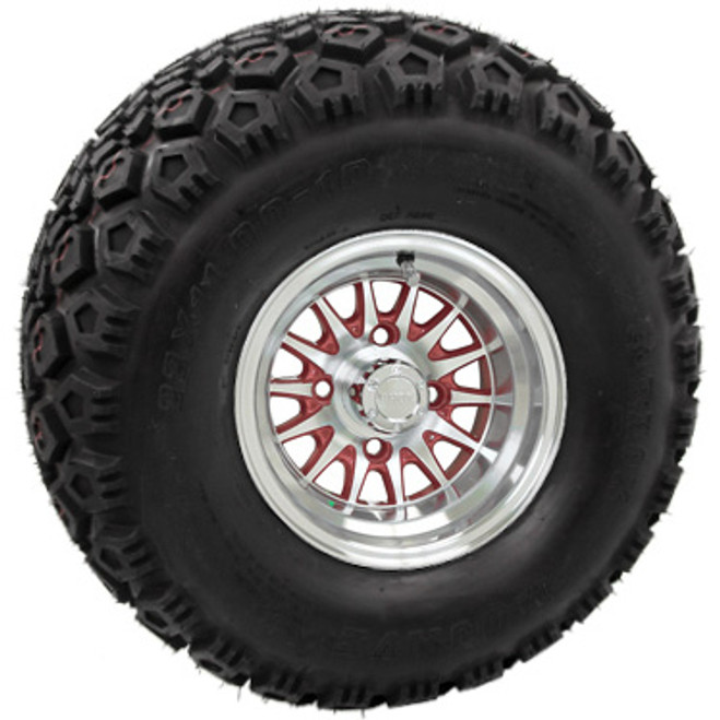 RHOX 10" Phoenix Machined Red Wheels with Lifted Tire Options Combo