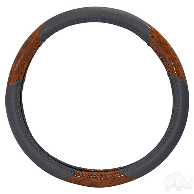 RHOX Steering Wheel Cover - Grey and Woodgrain