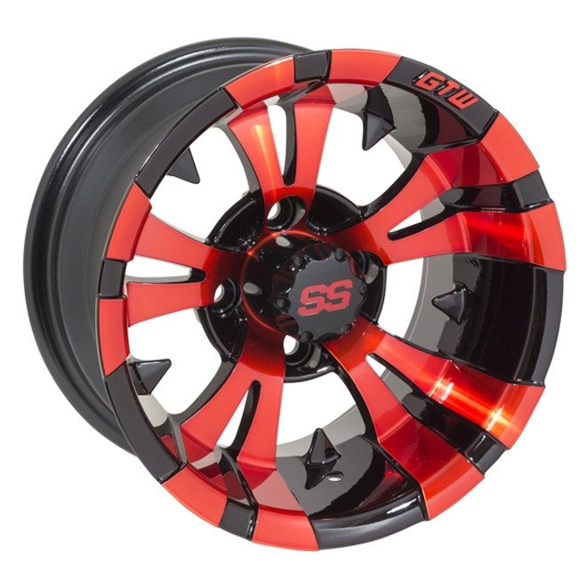 14"x7" GTW Vampire Gloss Black w/Red accent Golf Cart Wheel