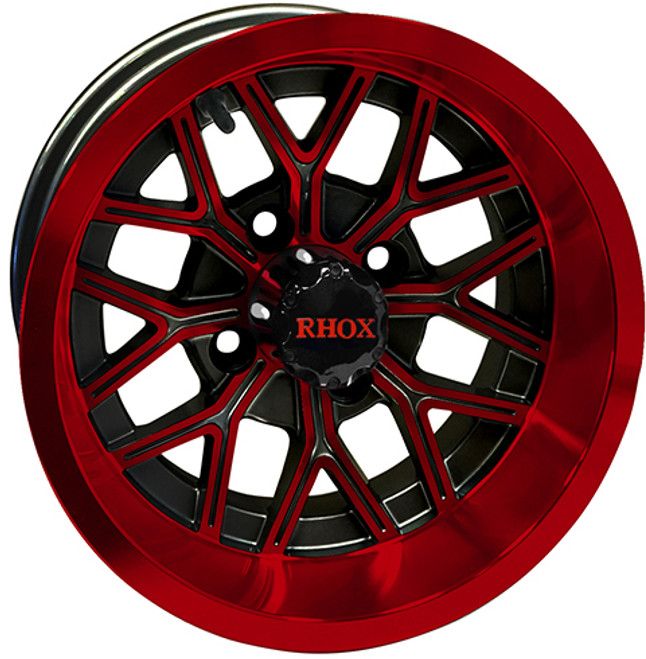 12"x6" RHOX RX284-BR  Gloss Black/Red ET-10 Golf Cart Wheel