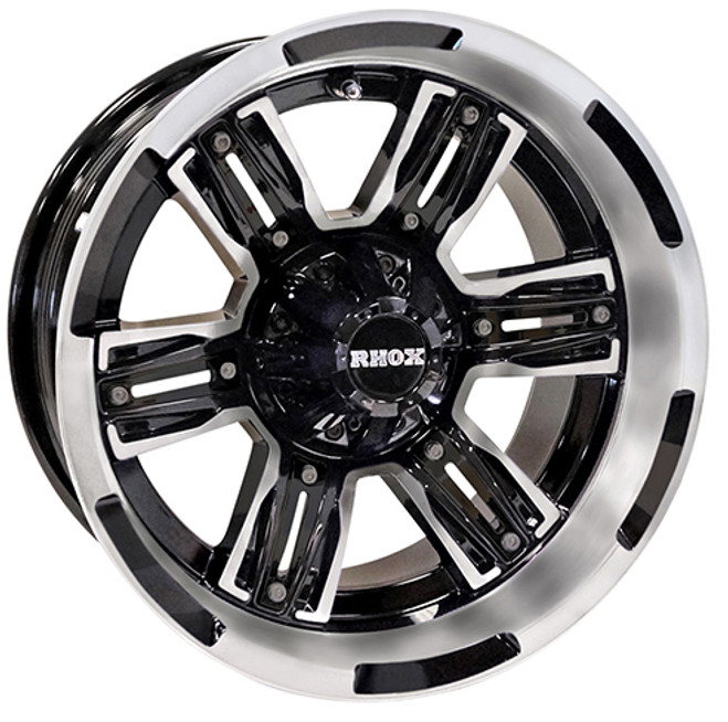 14"x7" RHOX RX285 Machined/Gloss Black ET-25 Golf Cart Wheels