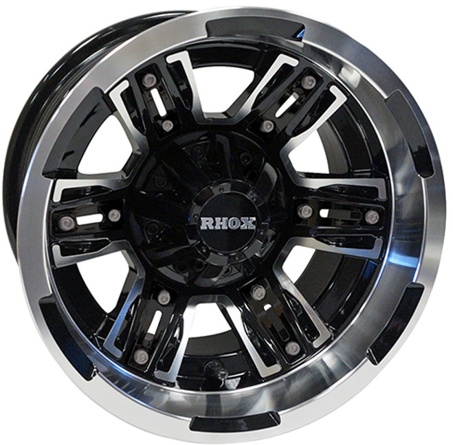 12"x7" RHOX RX286 Machined/Gloss Black ET-25 Golf Cart Wheels