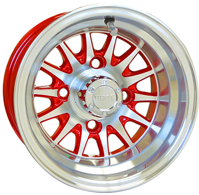 RHOX Phoenix Machined w/ Red w/ Center Cap 10x7 ET-15.5 Golf Cart Wheel