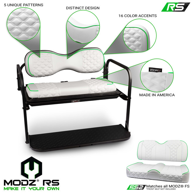 MODZ® Flip4 RS Custom Golf Cart Rear Seat Kit - White - Choose Pattern and Accent Colors