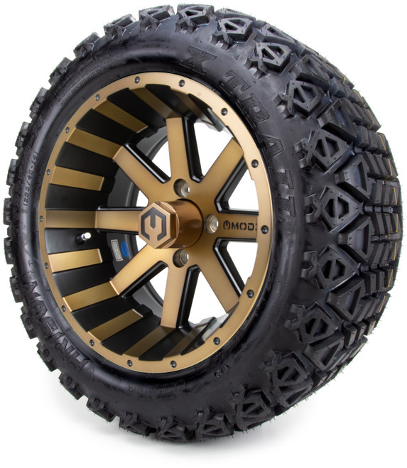 14" MODZ® Assault Bronze and Matte Black Golf Cart Wheels, All Terrain Tires and a "6 Lift Kit Combo