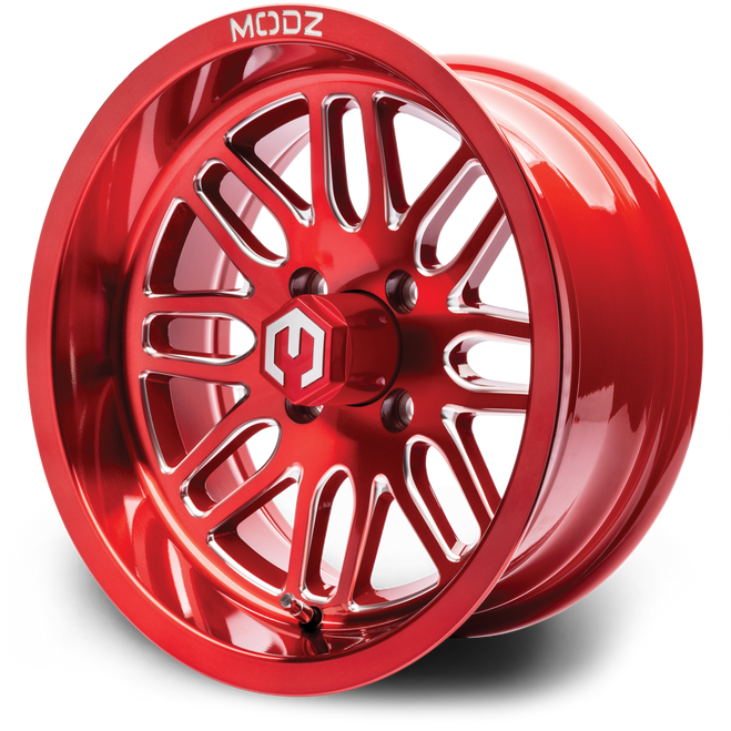 MODZ® 14" Mayhem Brushed Red with Ball Mill Golf Cart Wheel