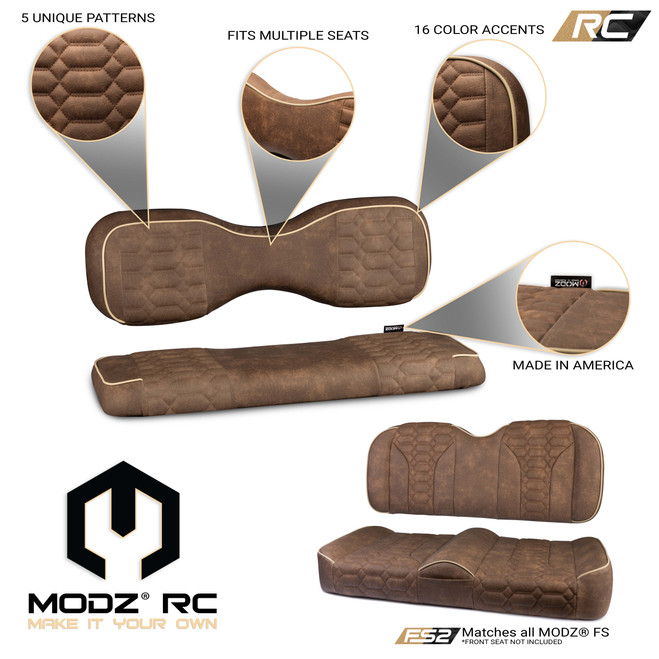 MODZ® RC Custom Rear Seat Covers - Brown Base - Choose Pattern and Accent Colors