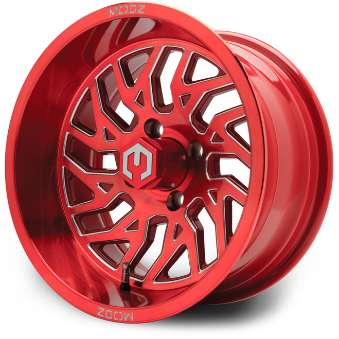 MODZ® 14" Carnage Brushed Red with Ball Mill Golf Cart Wheel