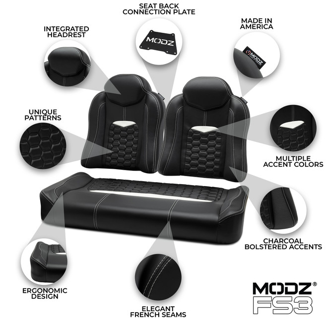 MODZ® FS3 Custom Front Seat - Black Base - Choose Pattern and Accent Colors