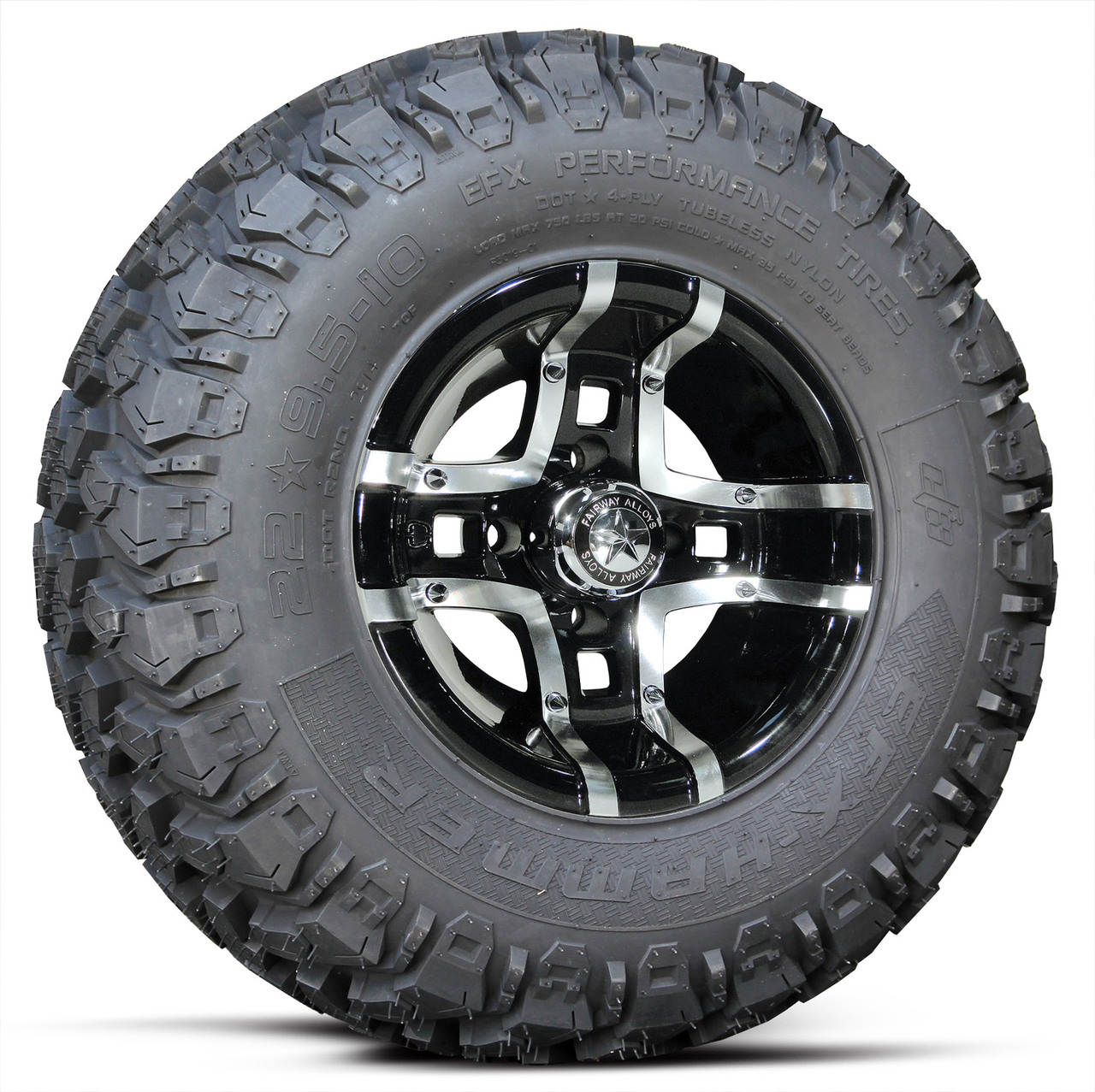 Fairway Alloys 10 Prestige Machined Black Wheels With Hammer Tire Combo Golf Cart King
