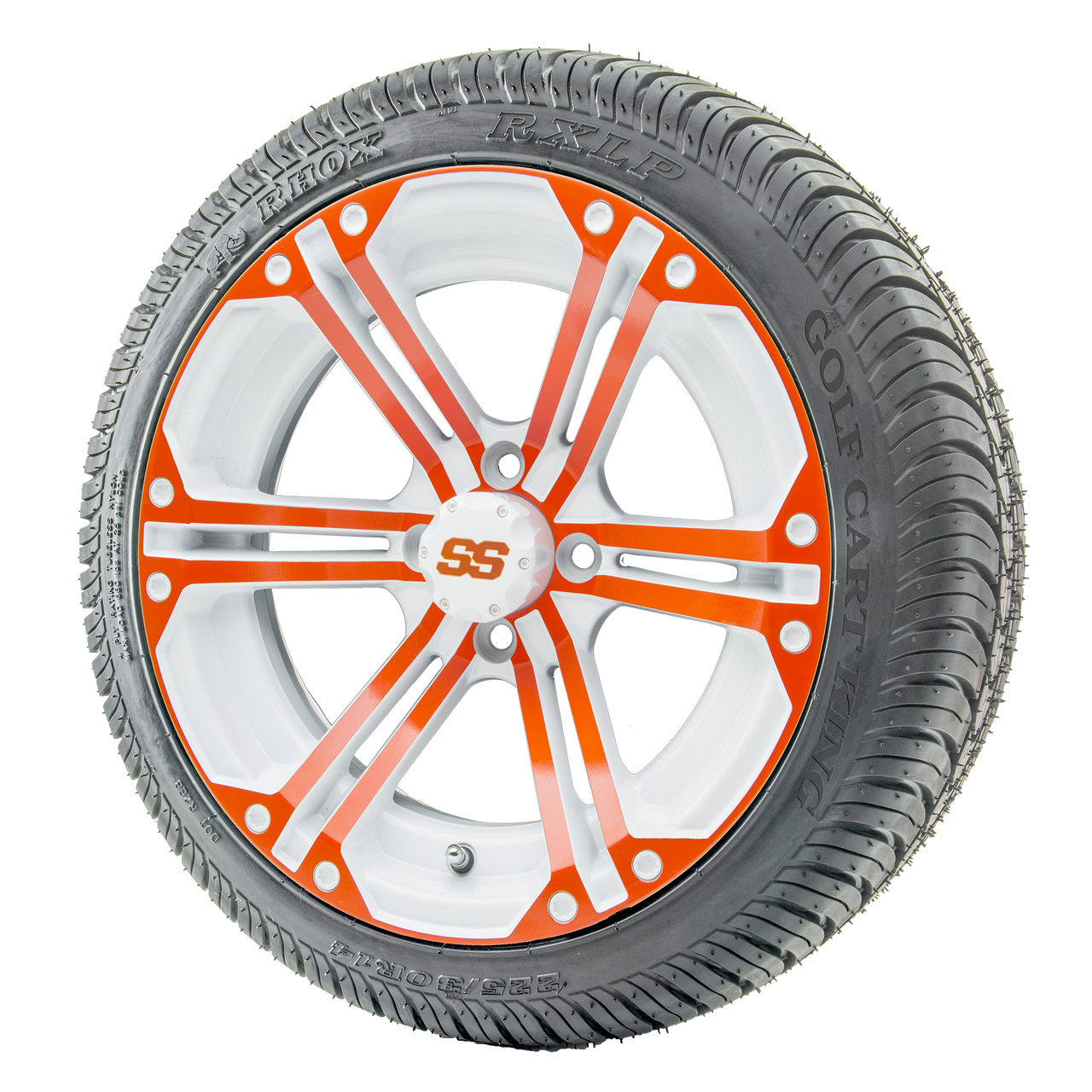 RHOX 14" RX354 White and Orange 14x7 Wheels with Street Low Profile