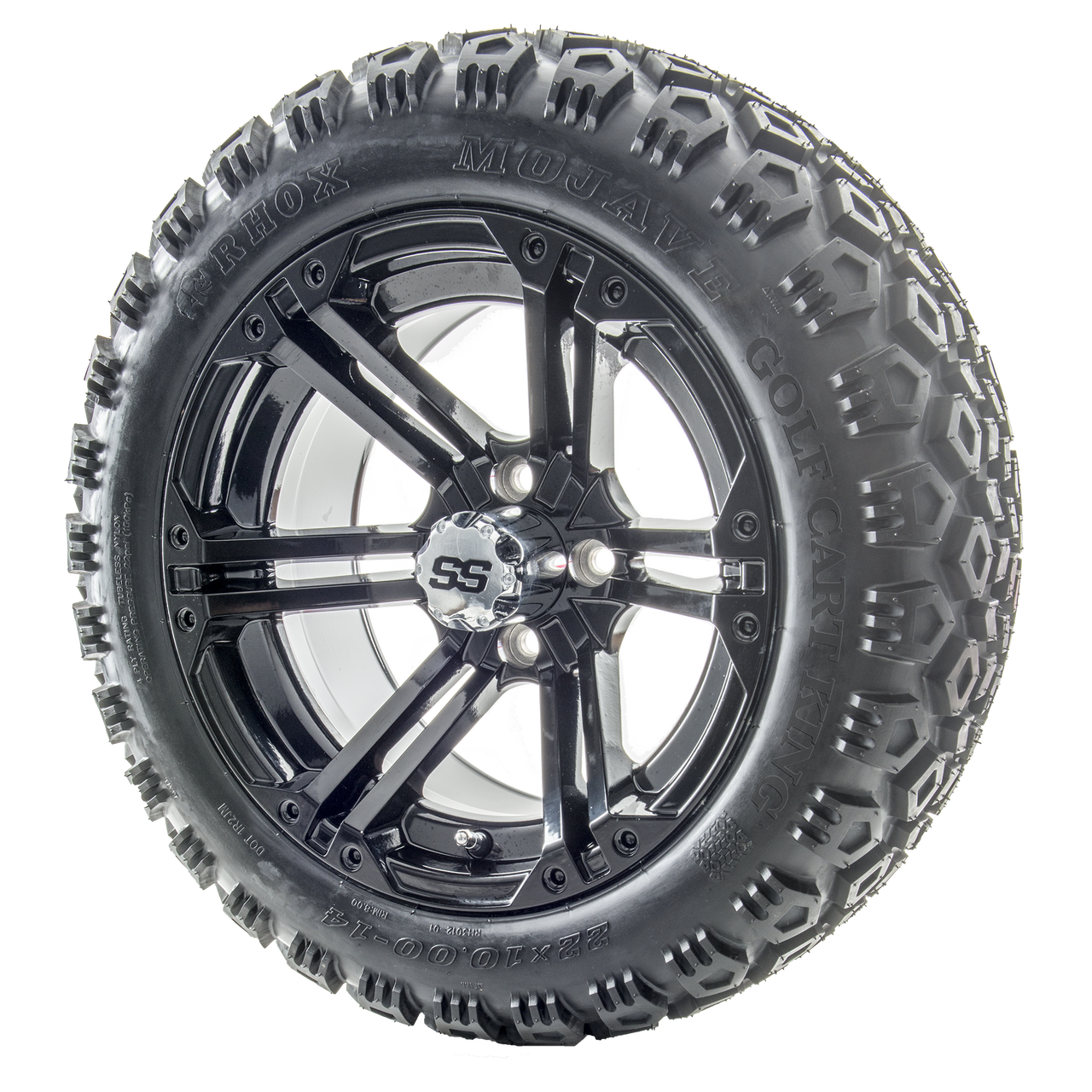 RHOX 14" RX354 Gloss Black Wheels with Lifted Tire Options Combo Golf