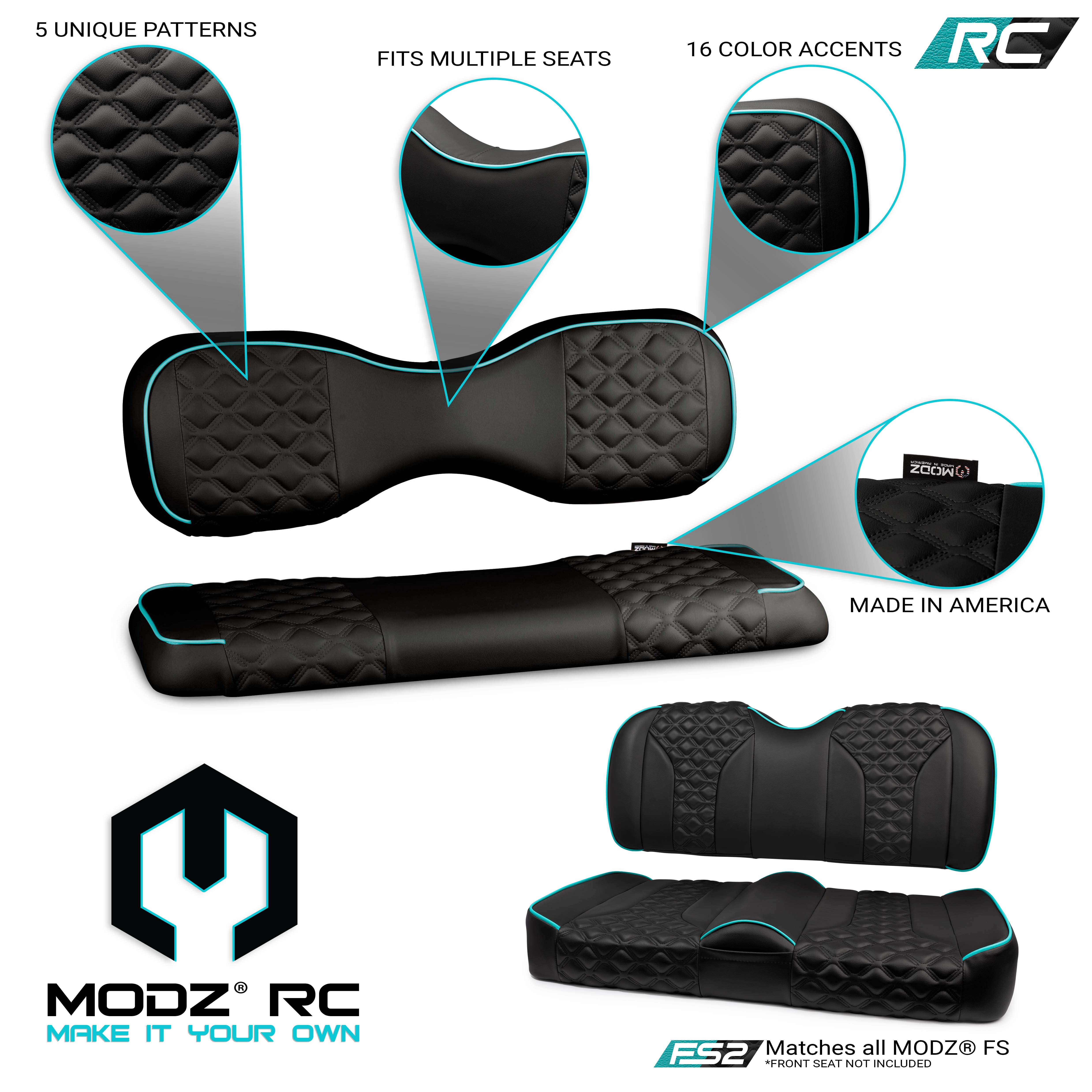 MODZ® RC2 Custom Rear Seat Covers - Black Base - Choose Pattern