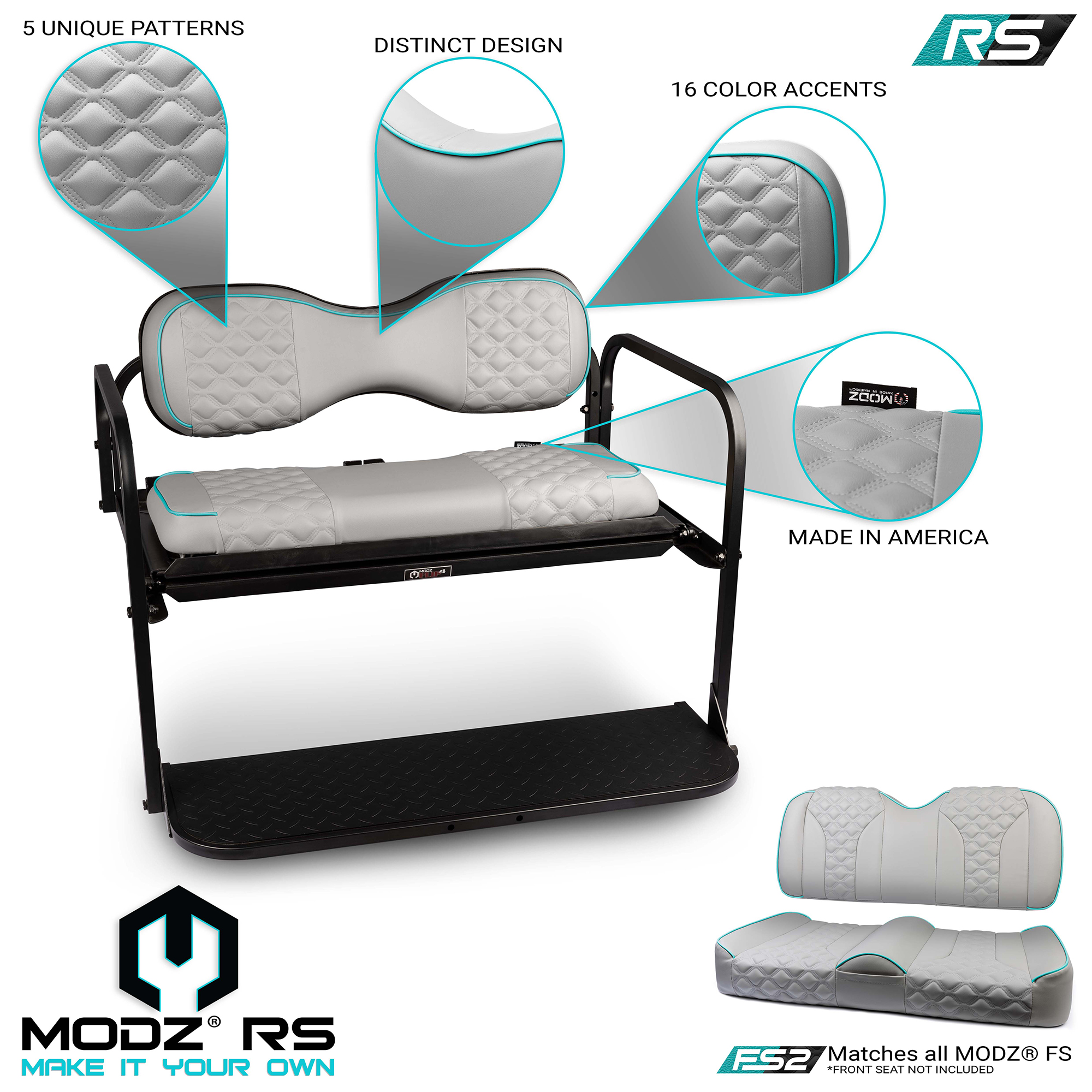 MODZ® Flip4 RS2 Custom Golf Cart Rear Seat Kit - Gray - Choose